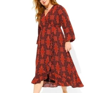Midi Washable Crinkle Gauze Ruffle Surplice Dress
